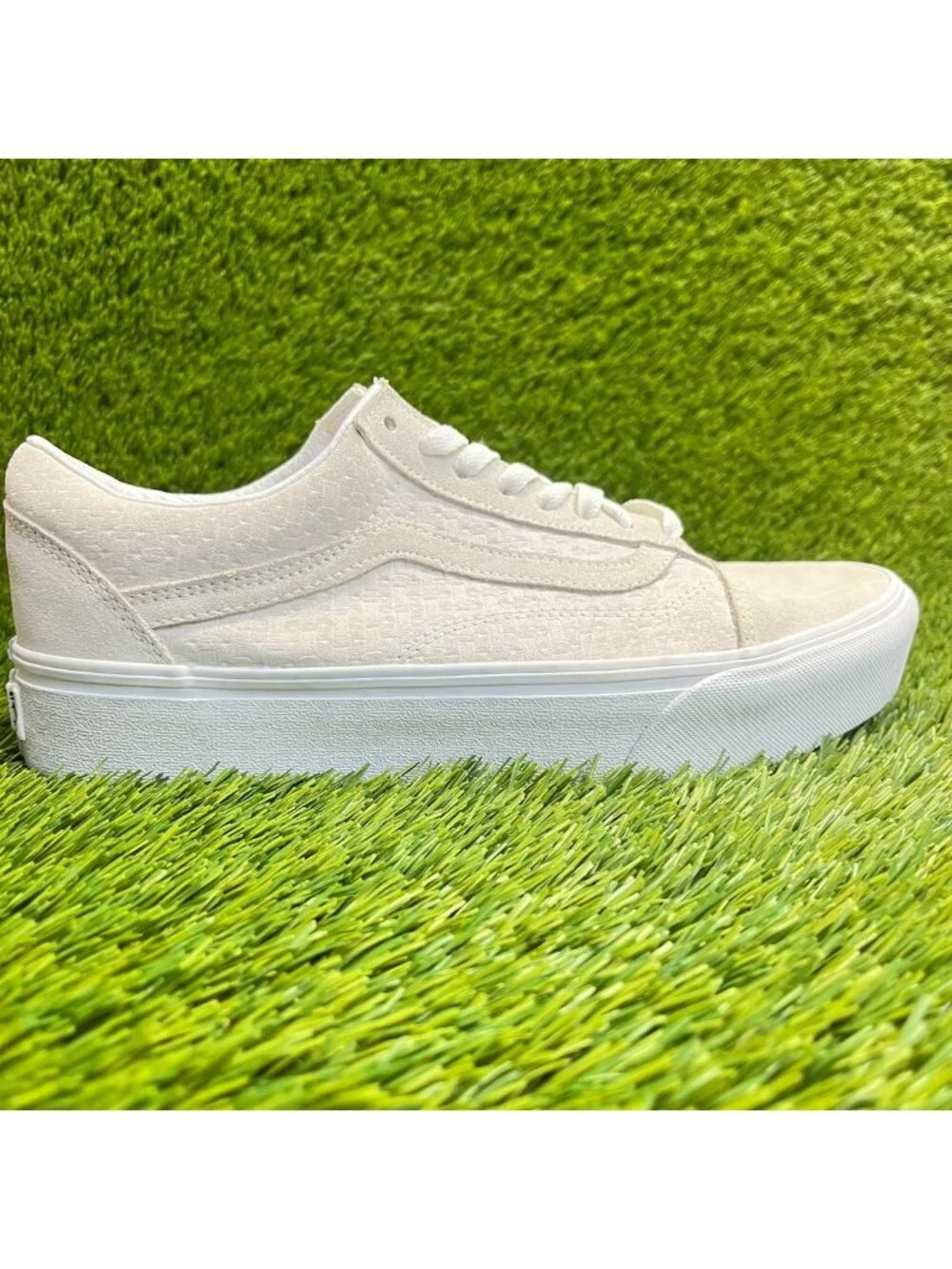 Vans Old Skool Platform Mens Size 8.5 Beige White Athletic Skate Shoes Sneakers